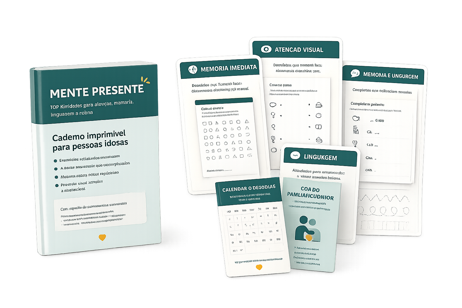 Mockup do kit completo do Mente Presente