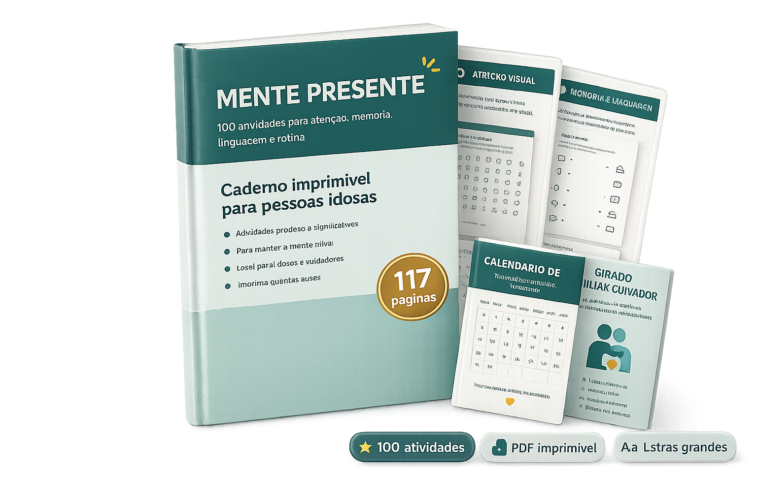 Mockup do Mente Presente com caderno e materiais extras